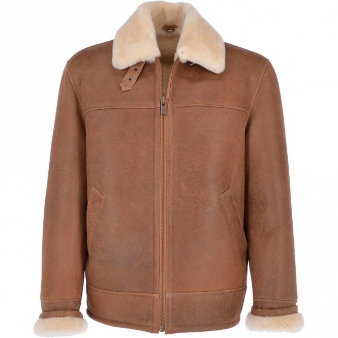 ashwood leather Mens Sheepskin Flying Jacket Whiskey/Cream : Hunter