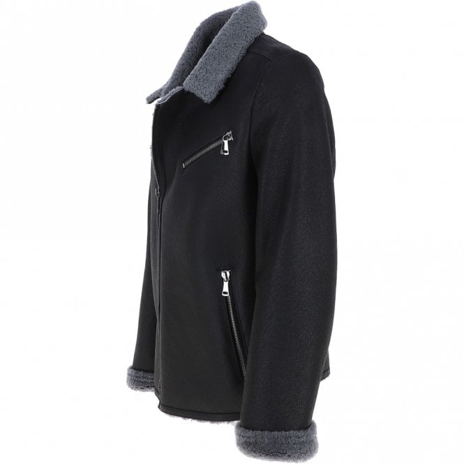 Ashwood Leather Mens Side Zip Sheepskin Pilot Jacket Black: B9 Bomber