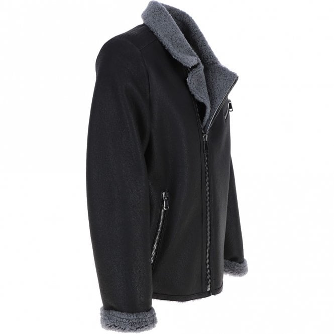 Ashwood Leather Mens Side Zip Sheepskin Pilot Jacket Black: B9 Bomber