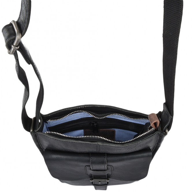 Ashwood Leather Mens Three Pocket Luxury Small Leather Flight Bag Black : 4551