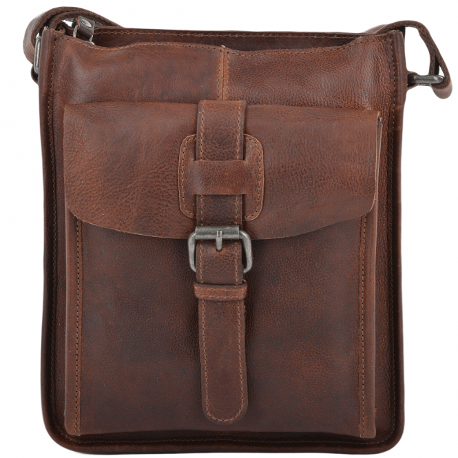 ashwood leather Mens Three Pocket Luxury Small Leather Flight Bag Tan : 4551