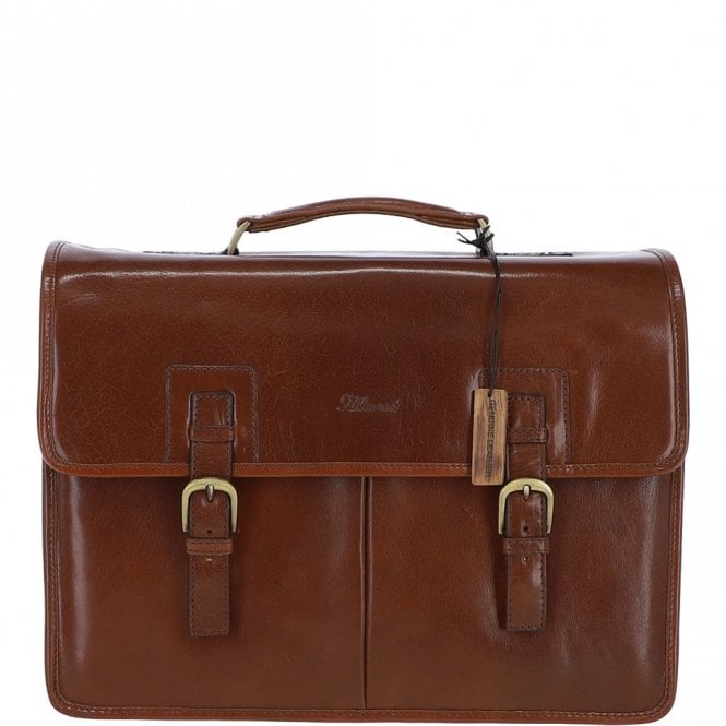 ashwood leather Mens Triple Gusset Heavy Duty Leather Briefcase Chestnut : Gareth
