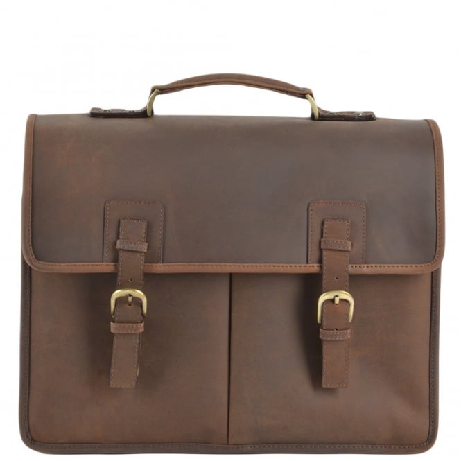 ashwood leather Mens Triple Gusset Heavy Duty Leather Briefcase Mud/mud : Gareth