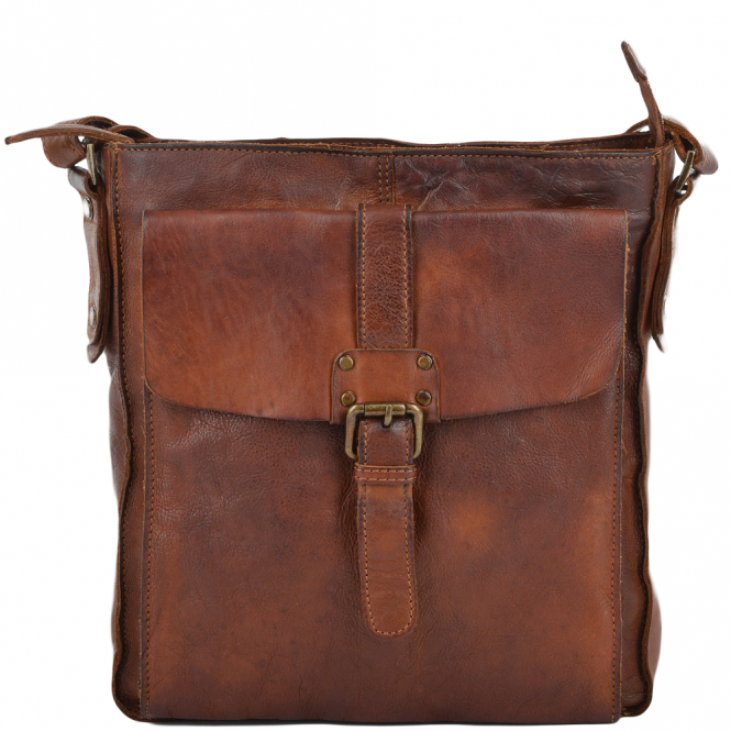 ashwood leather Mens Vintage Wash Leather A4 Side Bag Rust : 7994