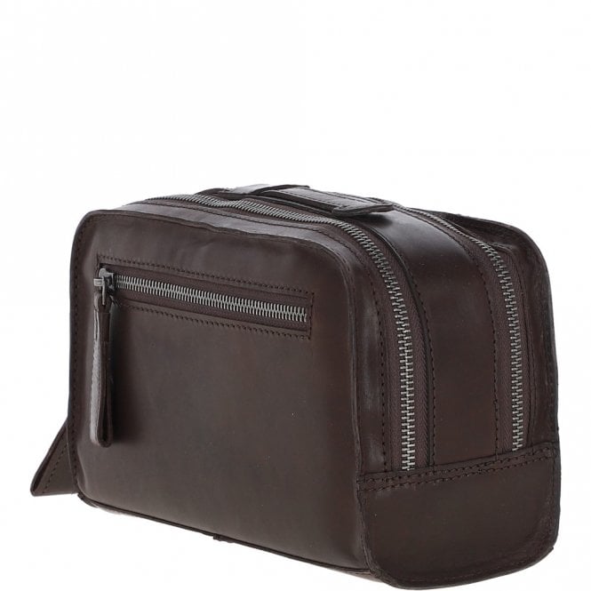Ashwood Leather Mens Waxy Leather Washbag Brown: W-77
