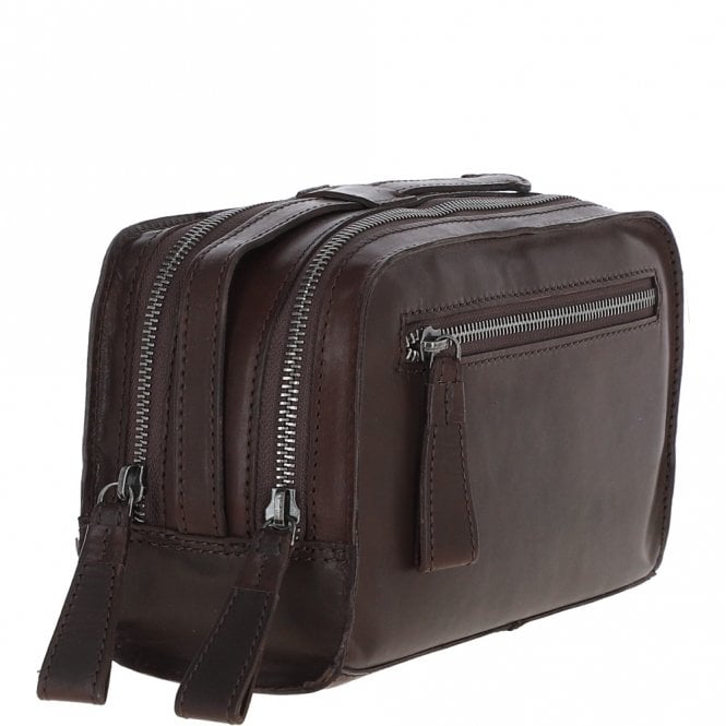 Ashwood Leather Mens Waxy Leather Washbag Brown: W-77