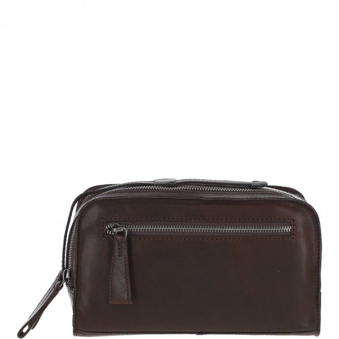 ashwood leather Mens Waxy Leather Washbag Brown: W-77