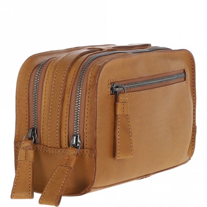 Ashwood Leather Mens Waxy Leather Washbag Cognac: W-77