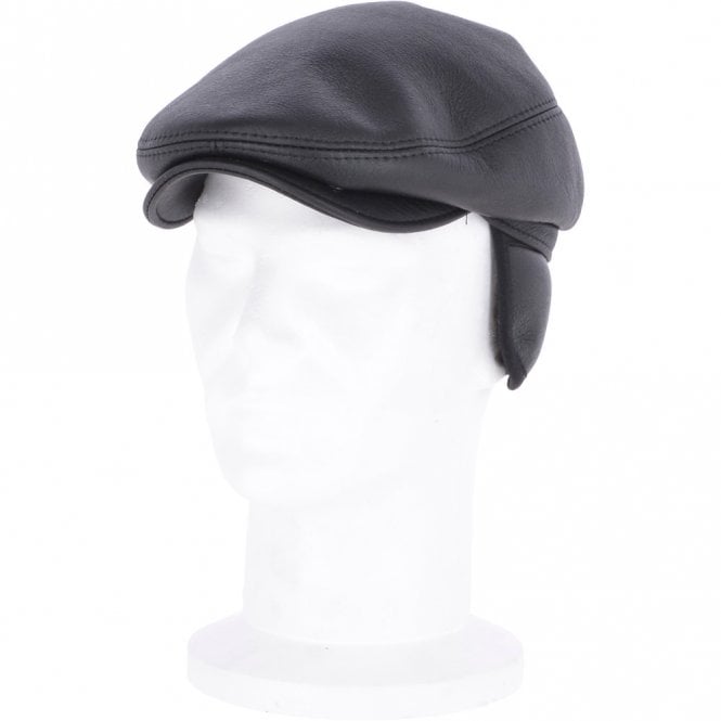 Ashwood Leather One Piece Sheepskin Leather Flat Cap Black : Cheshire