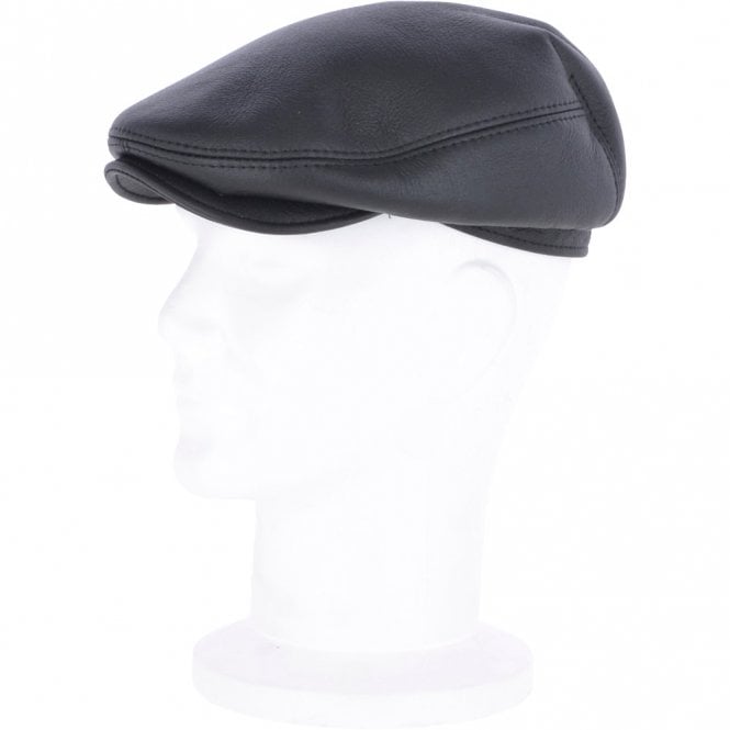 Ashwood Leather One Piece Sheepskin Leather Flat Cap Black : Cheshire
