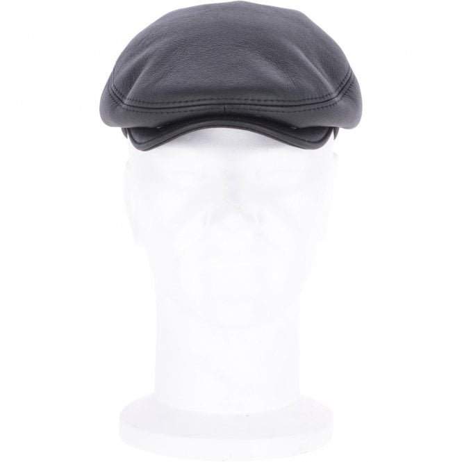 ashwood leather One Piece Sheepskin Leather Flat Cap Black : Cheshire