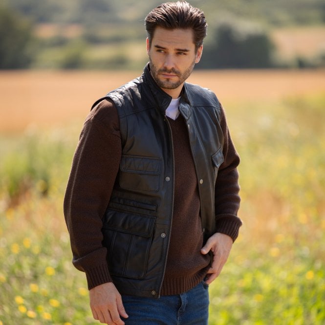 Ashwood Leather Premium Men's Black Leather Utility Vest With Multiple Pockets: Friends