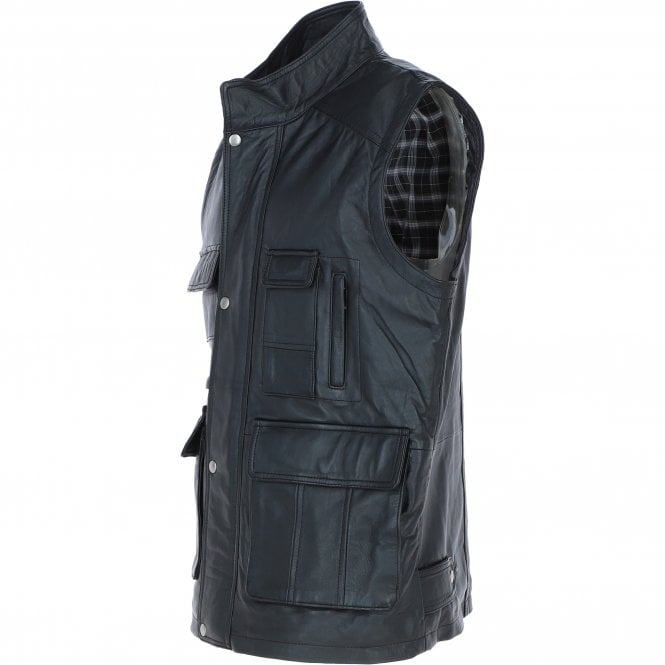 Ashwood Leather Premium Men's Black Leather Utility Vest With Multiple Pockets: Friends