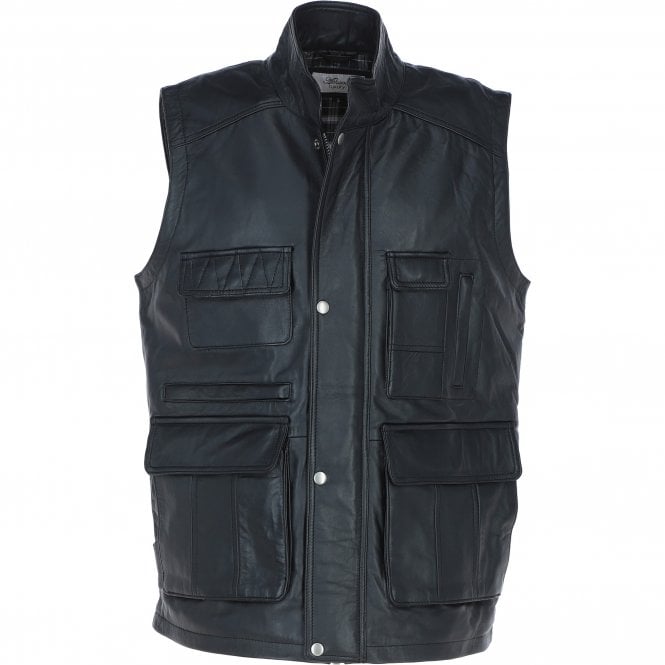 ashwood leather Premium Men's Black Leather Utility Vest with Multiple Pockets: friends