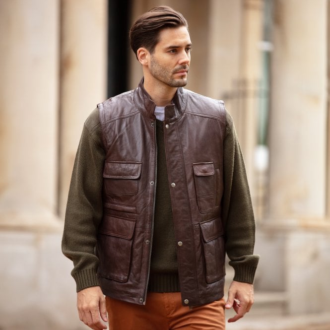 Ashwood Leather Premium Men's Light Brown Leather Utility Vest With Multiple Pockets: Friends