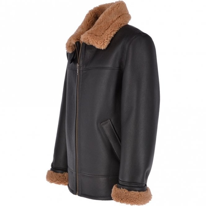 Ashwood Leather Sheepskin Flying Jacket Black Ginger : Hunter