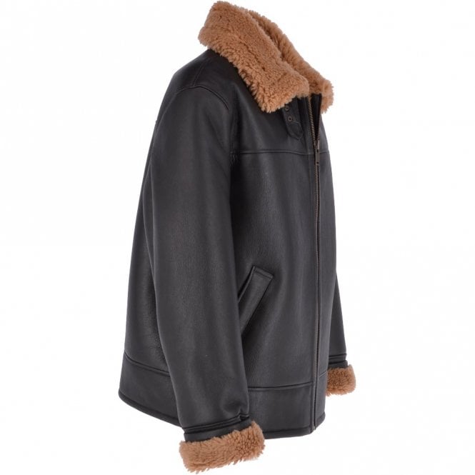 Ashwood Leather Sheepskin Flying Jacket Black Ginger : Hunter