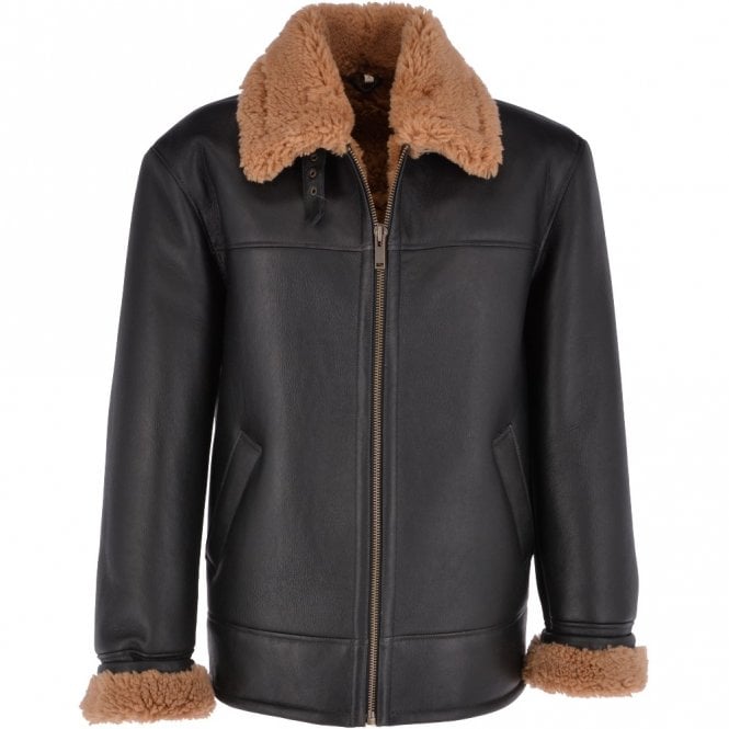 ashwood leather Sheepskin Flying Jacket Black Ginger : Hunter