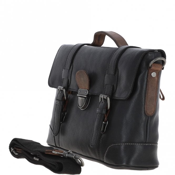 Ashwood Leather Small Leather Work Briefcase Black/mud : 4553