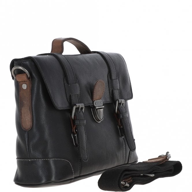 Ashwood Leather Small Leather Work Briefcase Black/mud : 4553
