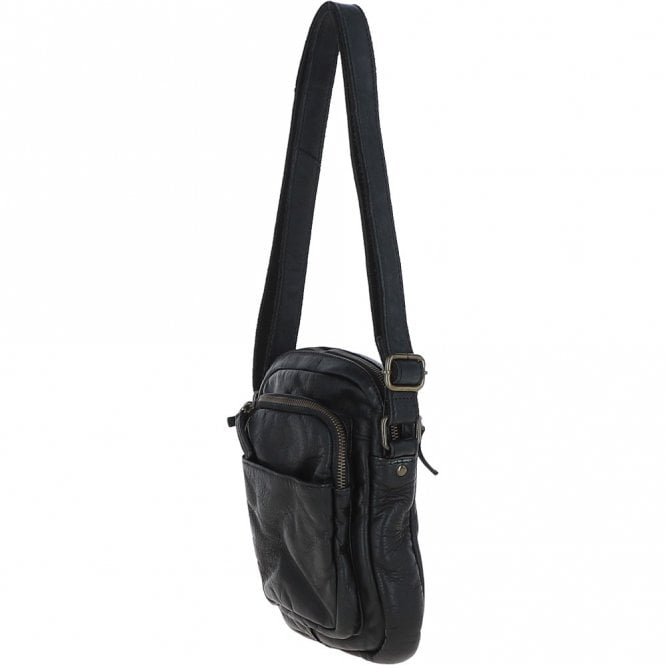 Ashwood Leather Small Vintage Wash Leather Travel Bag Black : GIN