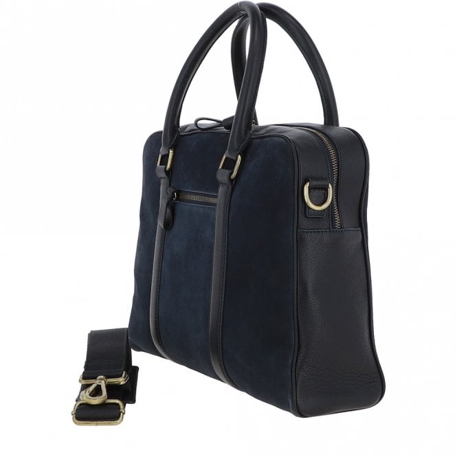 Ashwood Leather Suede And Leather Luxury Laptop Bag Navy : Winston