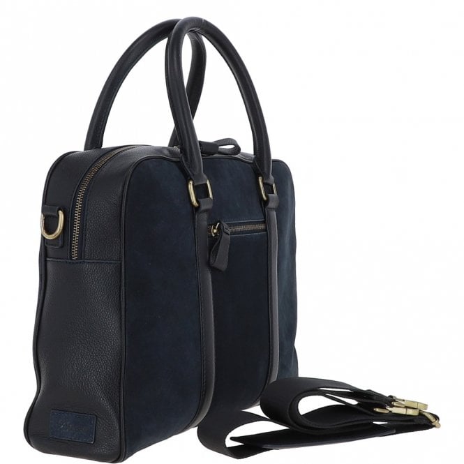 Ashwood Leather Suede And Leather Luxury Laptop Bag Navy : Winston