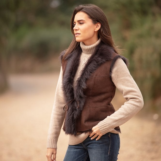 Ashwood Leather Toscana Suede Leather Gilet Brn/Brn : Kashmina