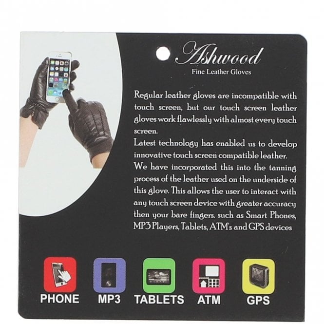 Ashwood Leather Touch Screen Friendly Leather Gloves Black : 821