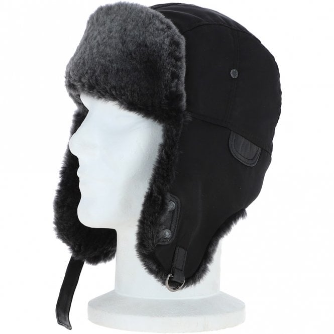 Ashwood Leather Trapper Hat With Sheepskin Fur Black/brissa : Aspen