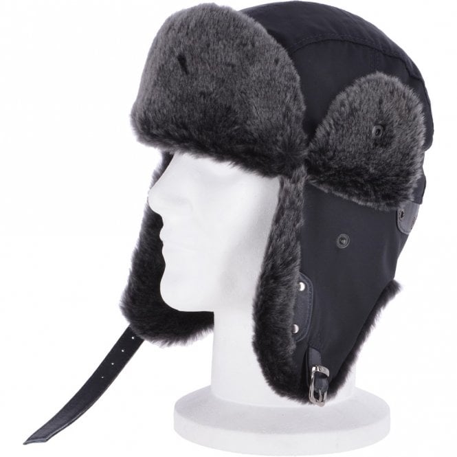 Ashwood Leather Trapper Hat With Sheepskin Fur Navy : Aspen