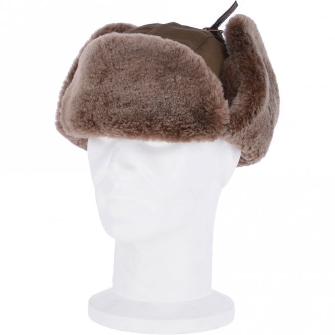Ashwood Leather Trapper Hat With Sheepskin Fur Olive : Aspen