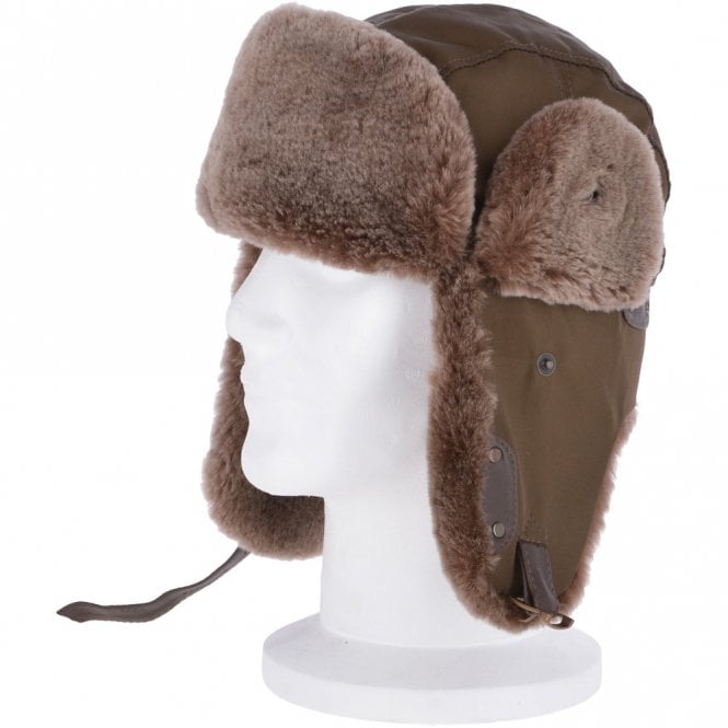 Ashwood Leather Trapper Hat With Sheepskin Fur Olive : Aspen
