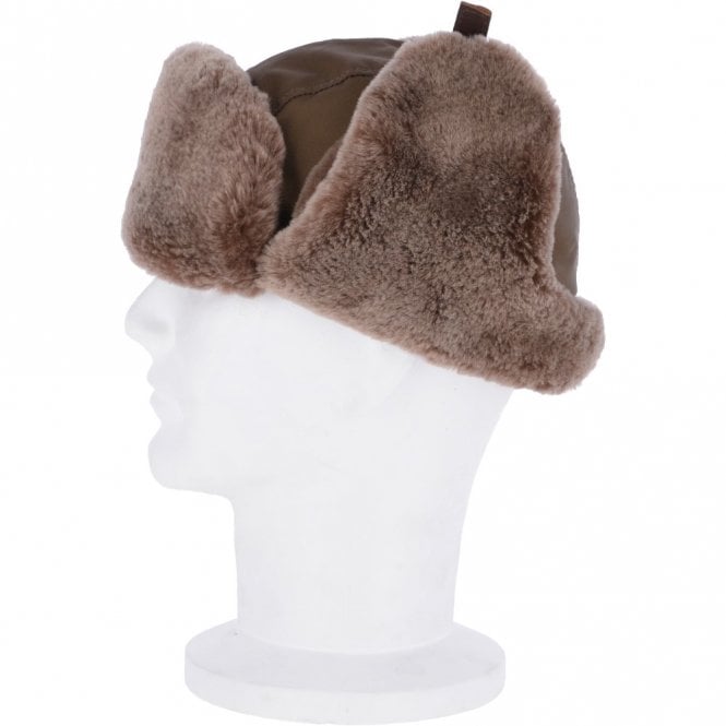 Ashwood Leather Trapper Hat With Sheepskin Fur Olive : Aspen