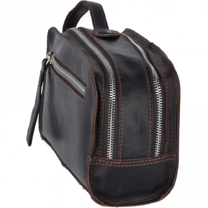 Ashwood Leather Two Section Oily Hunter Leather Wash Bag Brown : 1667