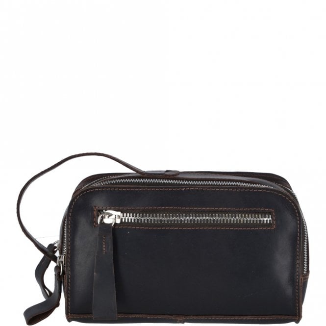 ashwood leather Two Section Oily Hunter Leather Wash Bag Brown : 1667