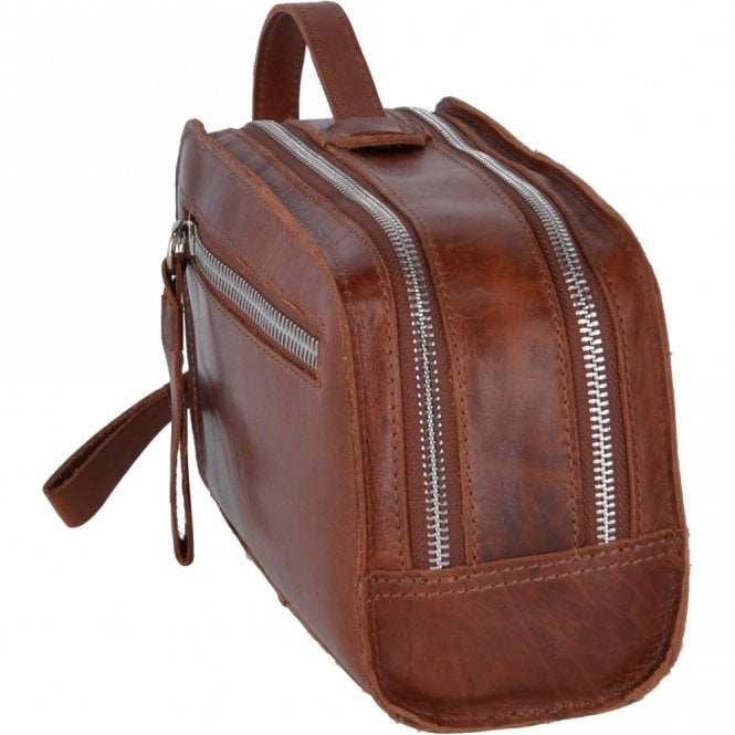 Ashwood Leather Two Section Oily Hunter Leather Wash Bag Tan : 1667