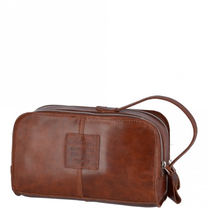 Ashwood Leather Two Section Oily Hunter Leather Wash Bag Tan : 1667