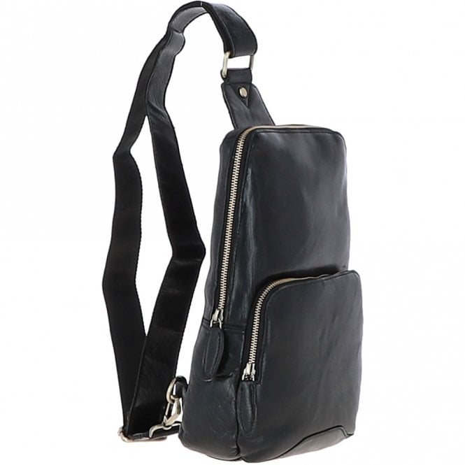 Ashwood Leather Unisex Medium Luxury Leather Sling Bag Black : G-39