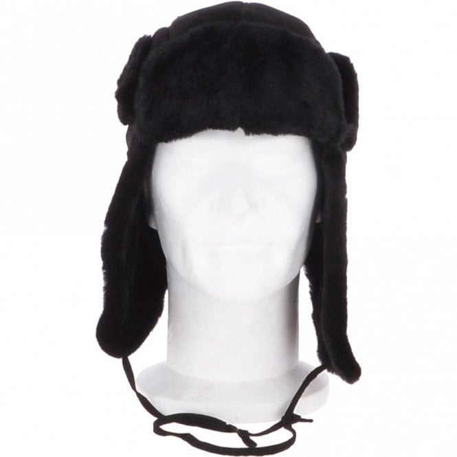 ashwood leather Unisex Sheepskin Trapper Hat Black : Barin