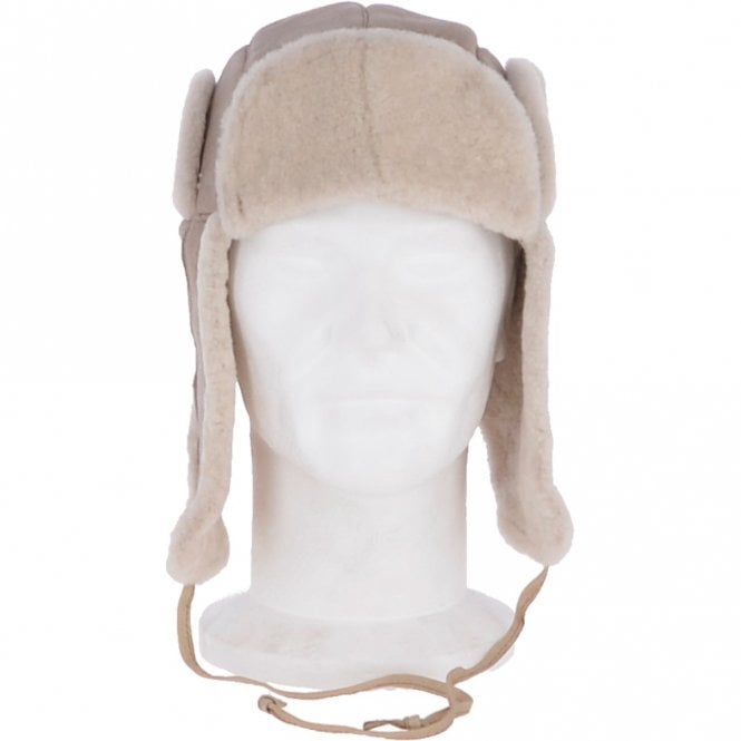 ashwood leather Unisex Sheepskin Trapper Hat Stone: Barin