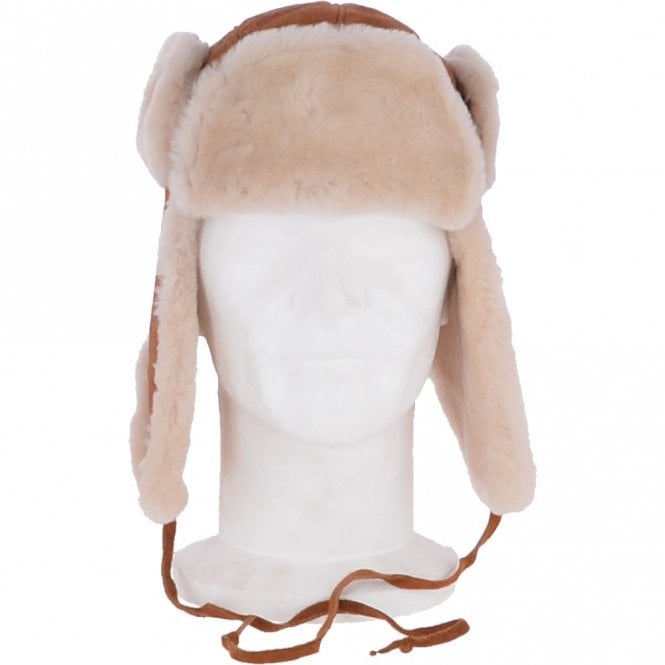 ashwood leather Unisex Sheepskin Trapper Hat Tan/ Cream: Barin