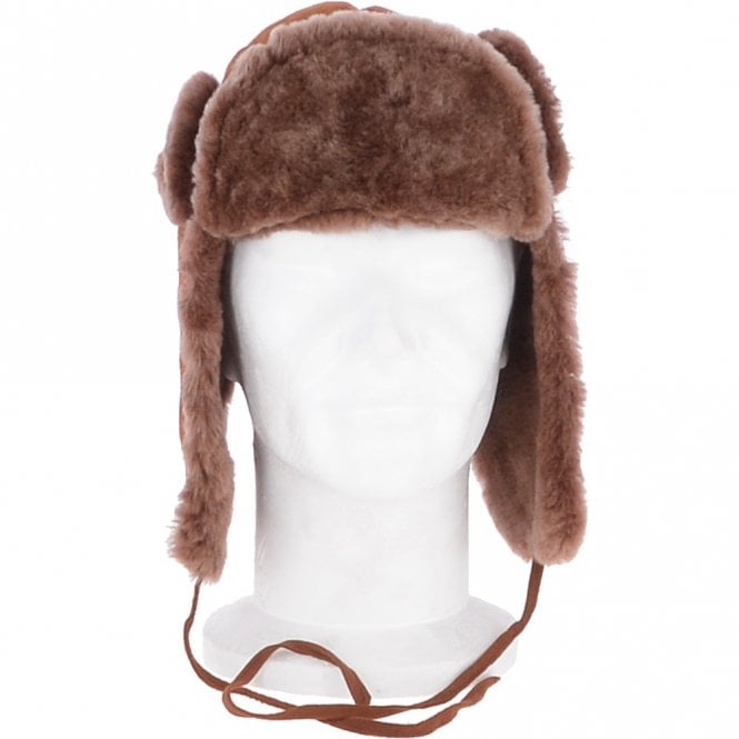 ashwood leather Unisex Sheepskin Trapper Hat Whisky : Barin