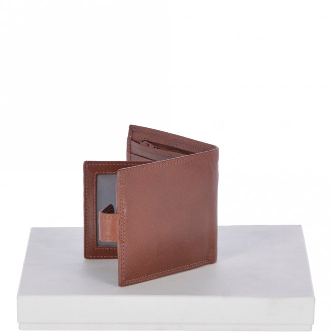 Ashwood Leather Vegetable Tanned 8 Card ID & Coins & Zip Billfold Tab Leather Wallet Tan : 1258-VT