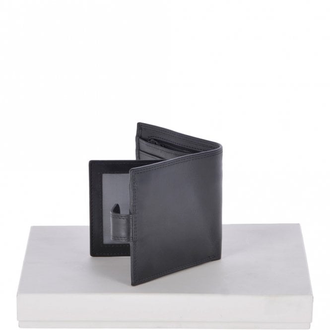 Ashwood Leather Vegetable Tanned 8 Card ID & Coins & Zip Billfold Tab Leather Wallet Black : 1258-VT