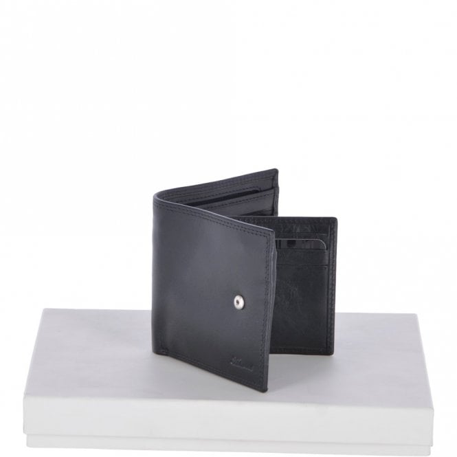 Ashwood Leather Vegetable Tanned 8 Card ID & Coins & Zip Billfold Tab Leather Wallet Black : 1258-VT