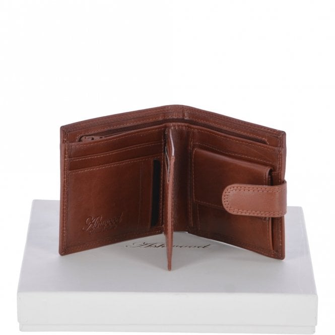 ashwood leather Vegetable Tanned 8 Card ID & Coins & Zip Billfold Tab Leather Wallet Tan : 1258-VT