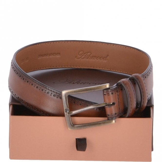 ashwood leather Vegetable Tanned Classic Leather Brogue Belt Tan : 1997 ashwood leather Vegetable Tanned Classic Leather Brogue Belt Tan : 1997