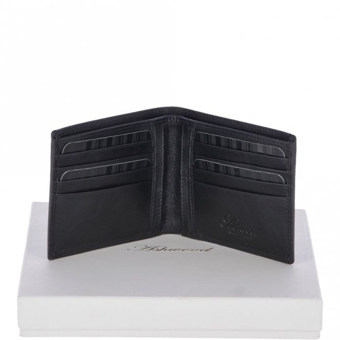 ashwood leather Vegetable Tanned Leather Classic 8 Card Bill Fold Wallet Black : 1211-VT