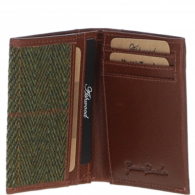 Ashwood Leather Versatile Ashwood Leather X Tweed RFID Secure Wallet Tan/Green Check: TW-17-010-TGNH